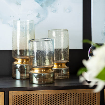 13" Gold Abstract Cylinder Metal Table Vase - Loft&Timber