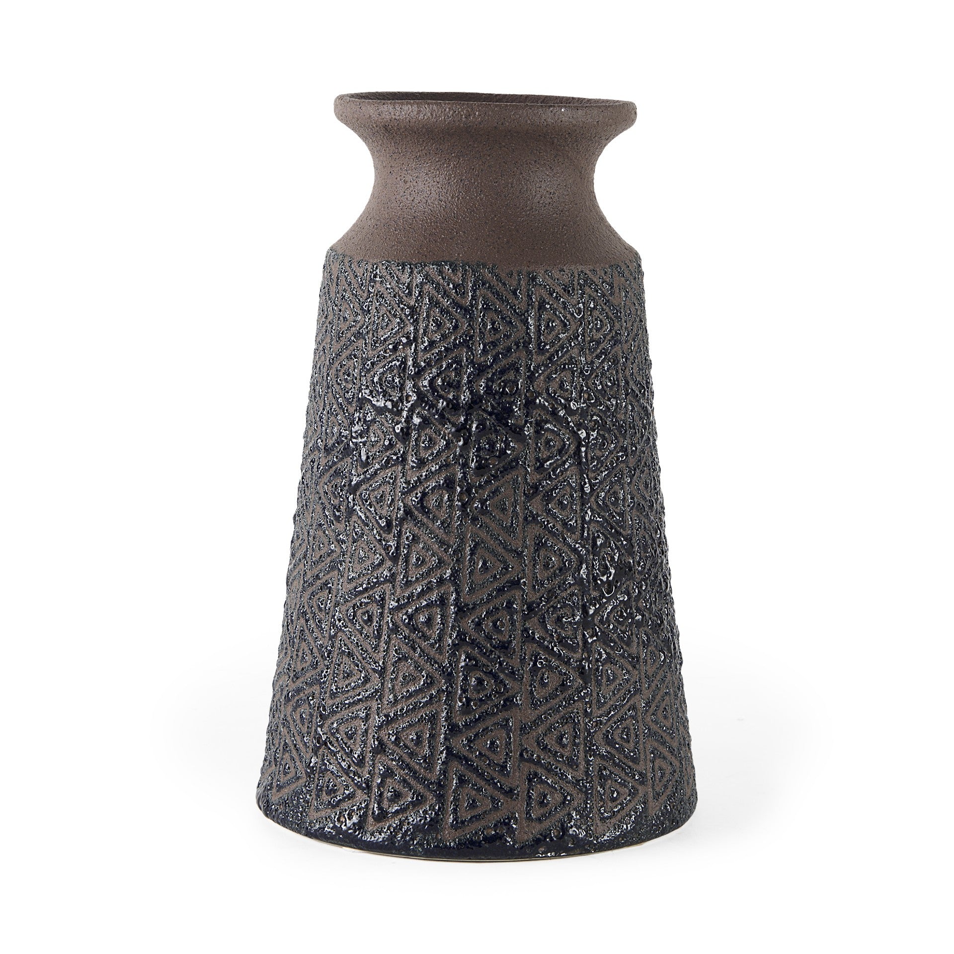11" Brown and Blue Tribal Ceramic Vase - Loft&Timber