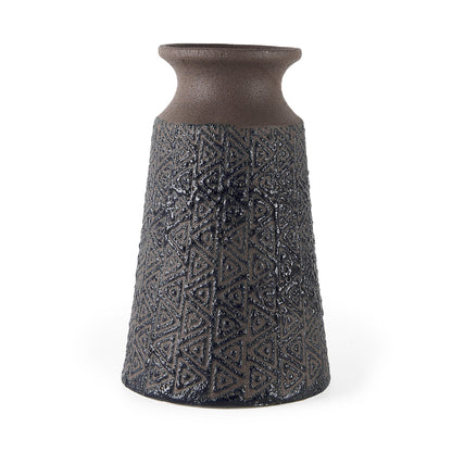 11" Brown and Blue Tribal Ceramic Vase - Loft&Timber