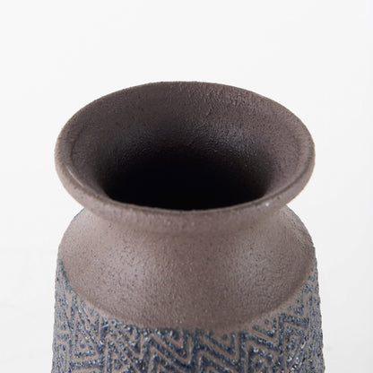 11" Brown and Blue Tribal Ceramic Vase - Loft&Timber