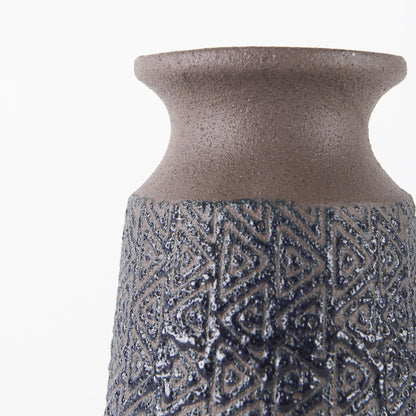 11" Brown and Blue Tribal Ceramic Vase - Loft&Timber