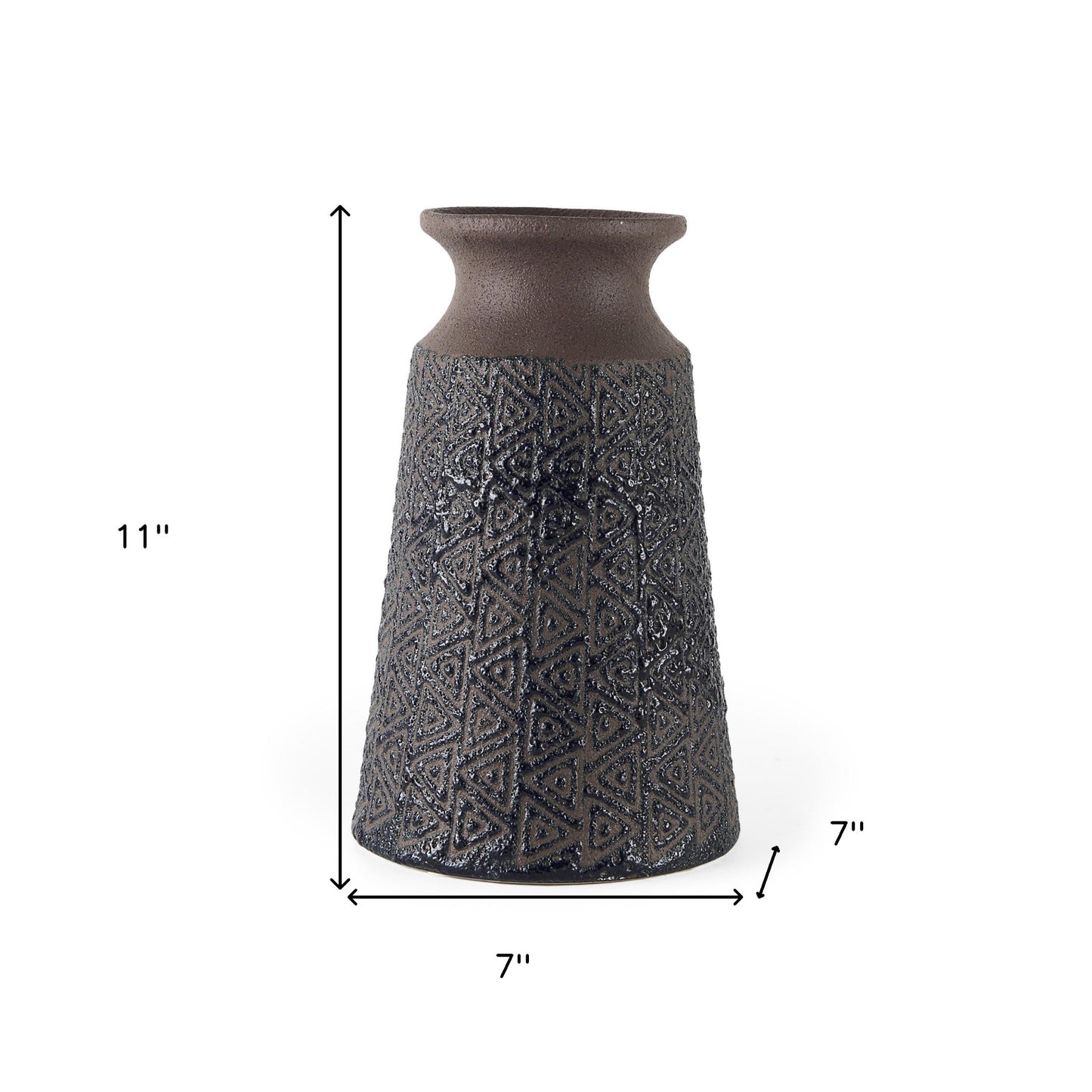 11" Brown and Blue Tribal Ceramic Vase - Loft&Timber