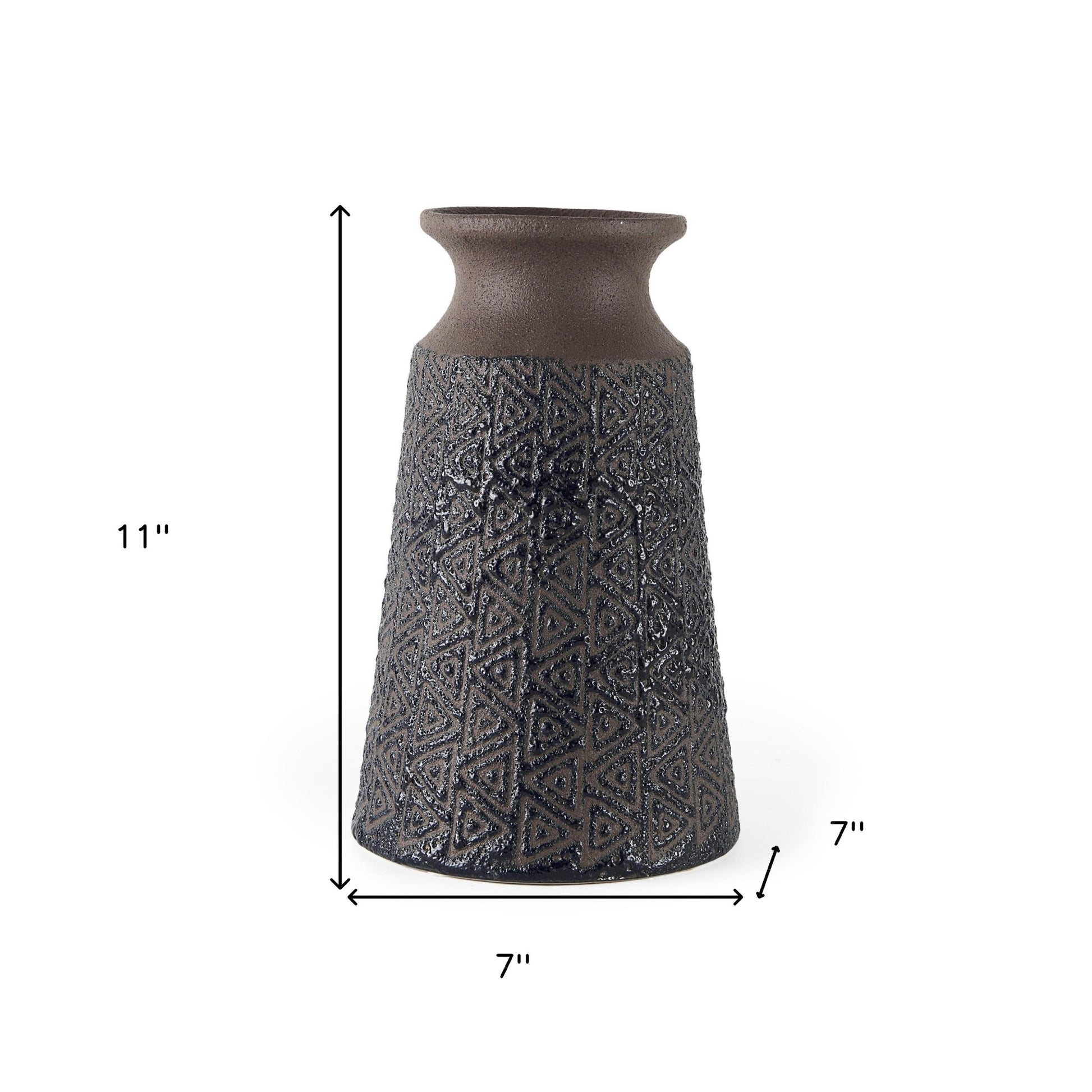 11" Brown and Blue Tribal Ceramic Vase - Loft&Timber