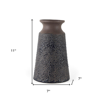 11" Brown and Blue Tribal Ceramic Vase - Loft&Timber