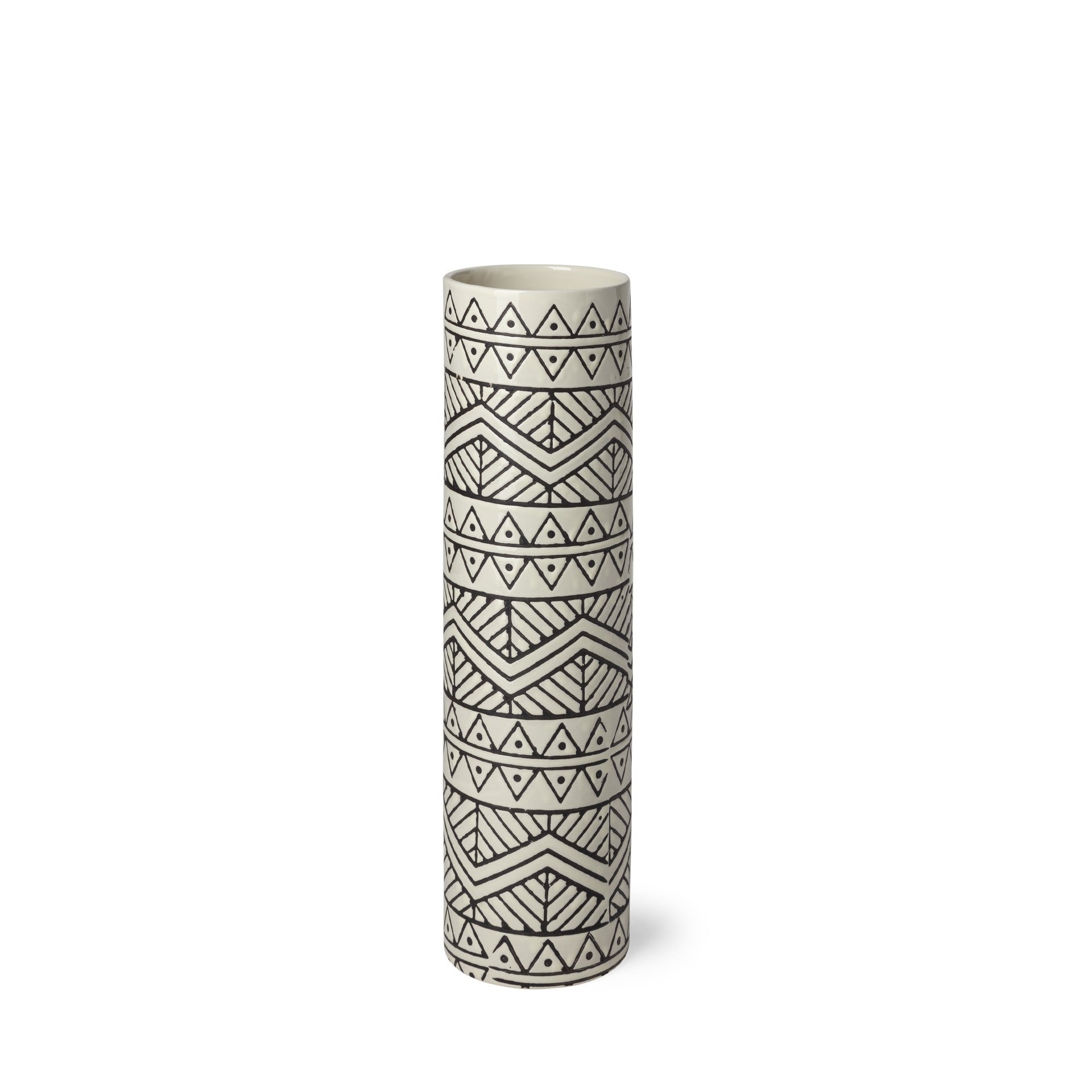 14" Cream Geometric Cylinder Ceramic Table Vase - Loft&Timber