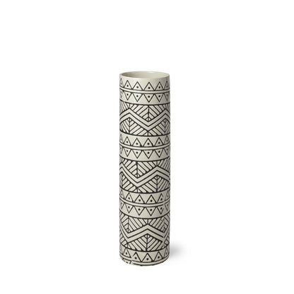 14" Cream Geometric Cylinder Ceramic Table Vase - Loft&Timber