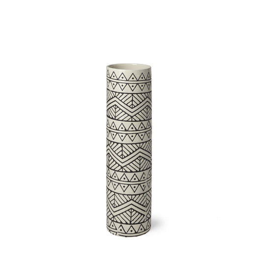 14" Cream Geometric Cylinder Ceramic Table Vase - Loft&Timber