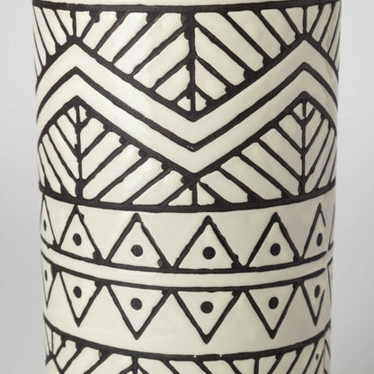 14" Cream Geometric Cylinder Ceramic Table Vase - Loft&Timber