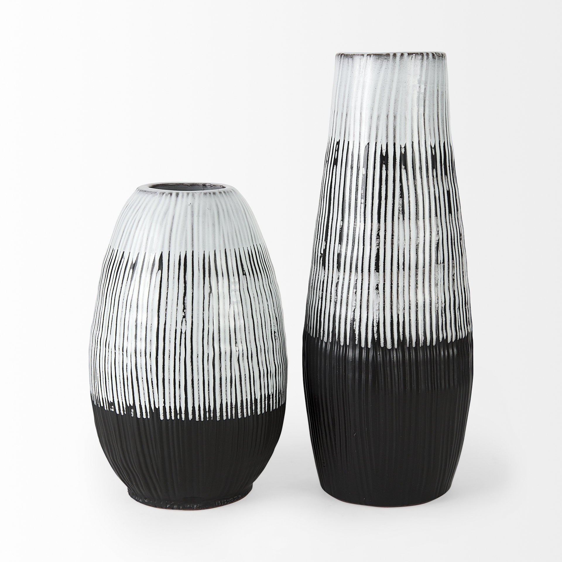 19" Black Gray And White Abstract Cylinder Ceramic Table Vase - Loft&Timber