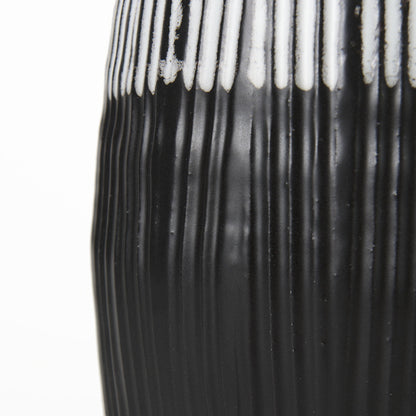 19" Black Gray And White Abstract Cylinder Ceramic Table Vase - Loft&Timber