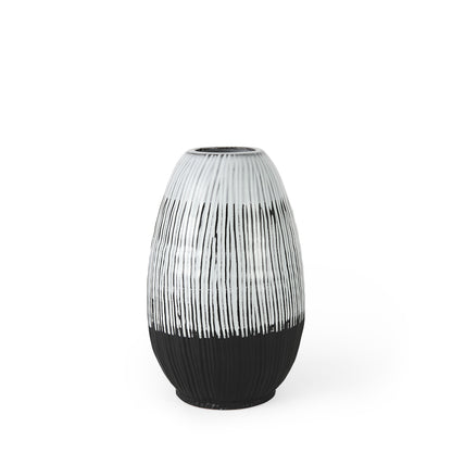 13" Black Gray And White Abstract Cylinder Ceramic Table Vase - Loft&Timber