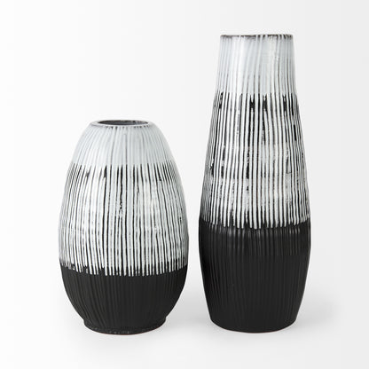 13" Black Gray And White Abstract Cylinder Ceramic Table Vase - Loft&Timber