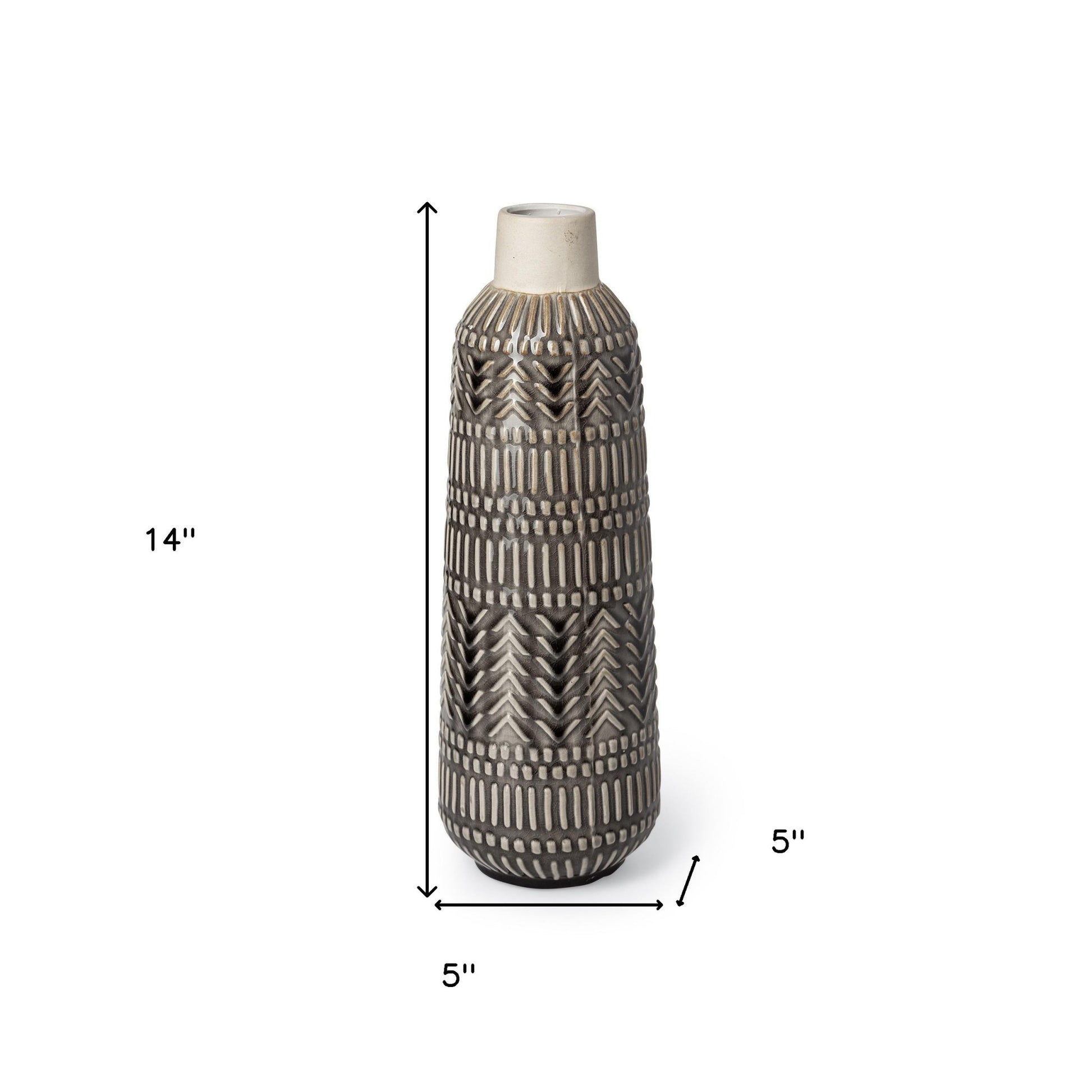 14" Gray Abstract Cylinder Ceramic Table Vase - Loft&Timber