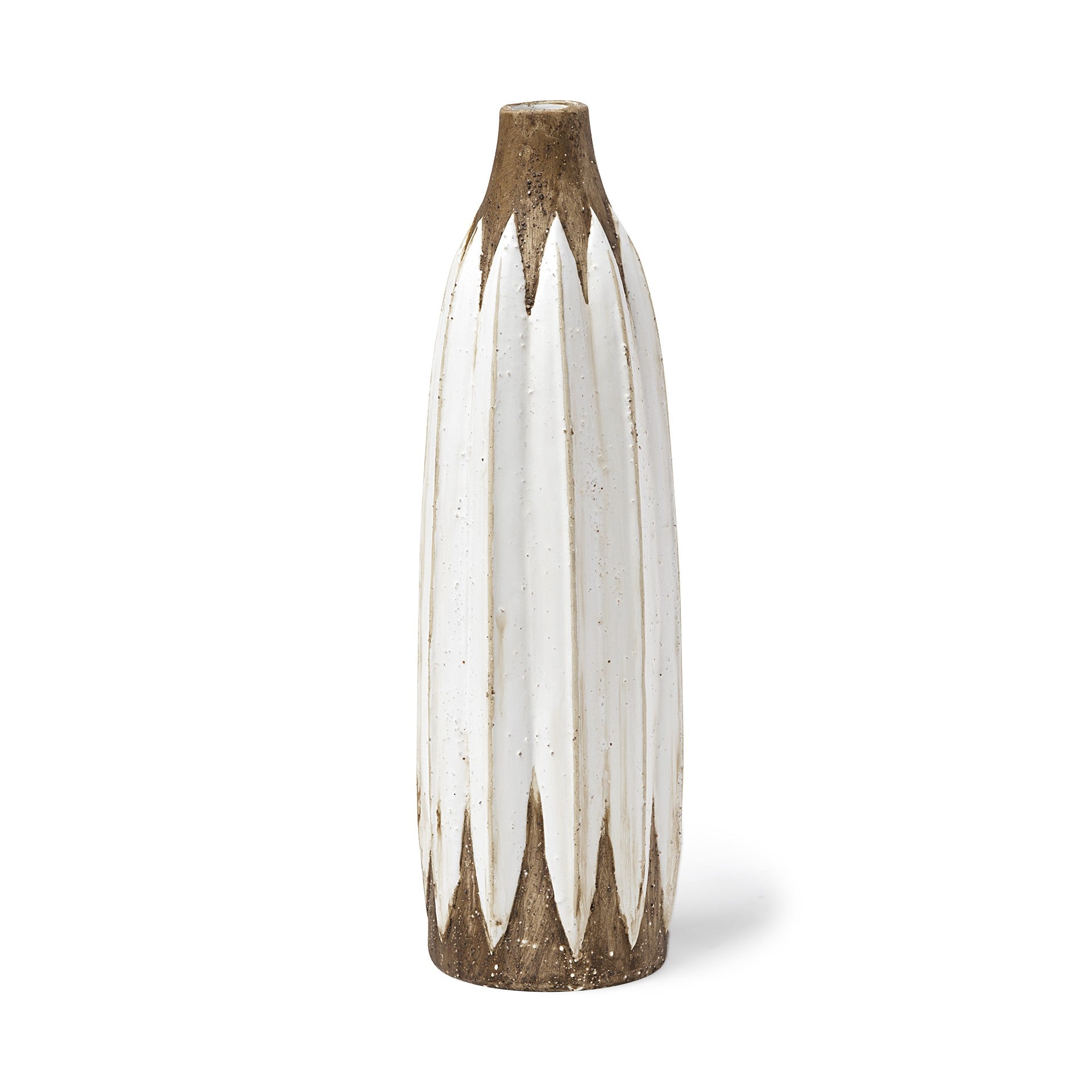 18" Brown And White Abstract Cylinder Ceramic Table Vase - Loft&Timber