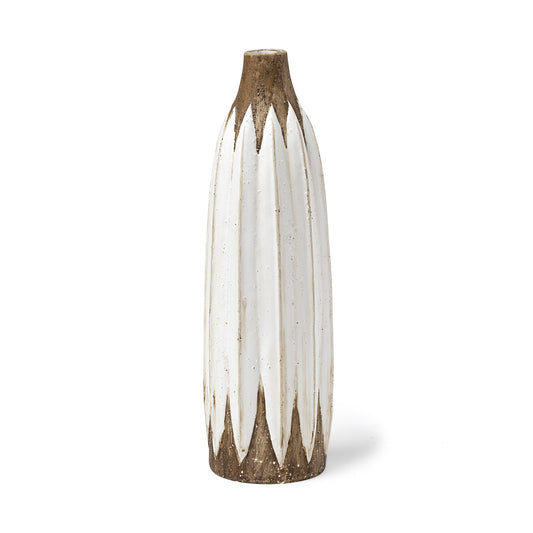 18" Brown And White Abstract Cylinder Ceramic Table Vase - Loft&Timber