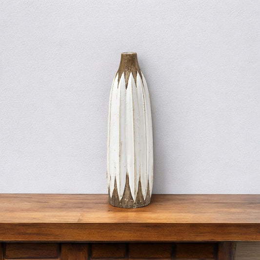 18" Brown And White Abstract Cylinder Ceramic Table Vase - Loft&Timber