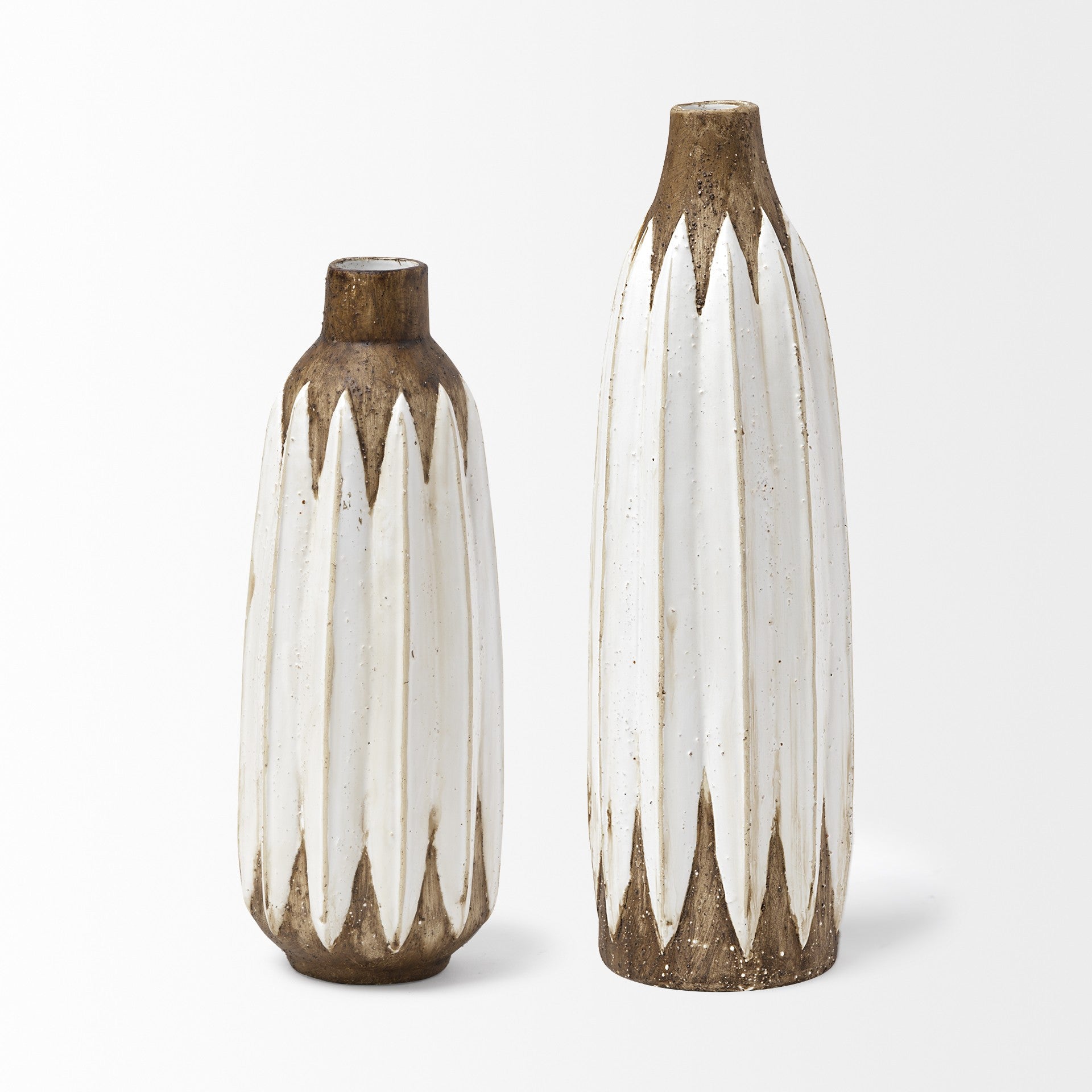 18" Brown And White Abstract Cylinder Ceramic Table Vase - Loft&Timber