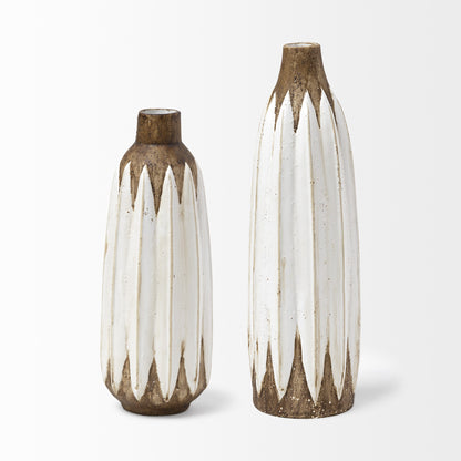 18" Brown And White Abstract Cylinder Ceramic Table Vase - Loft&Timber