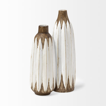 18" Brown And White Abstract Cylinder Ceramic Table Vase - Loft&Timber