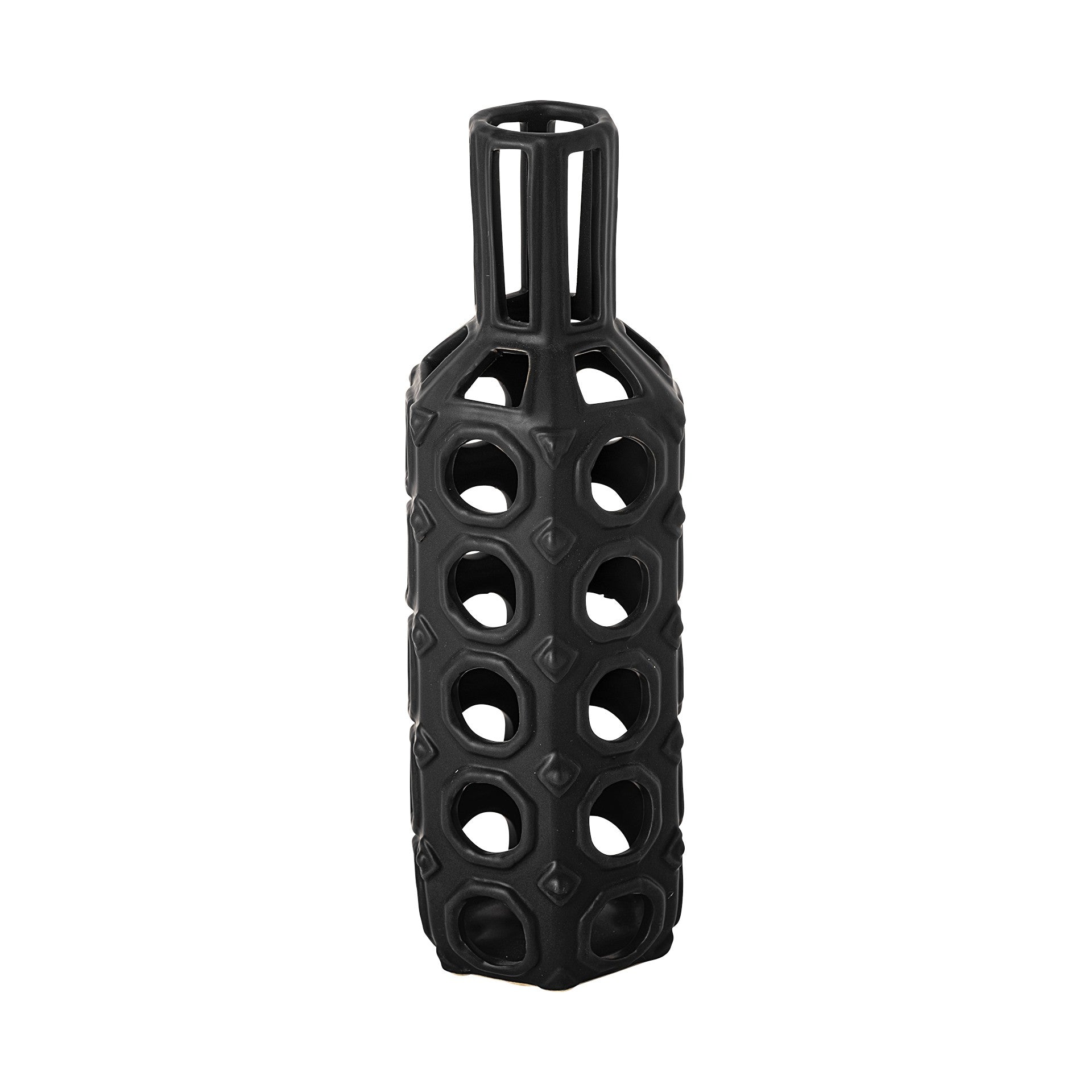 12" Black Ceramic Pierced Geometric Cylinder Table Vase - Loft&Timber