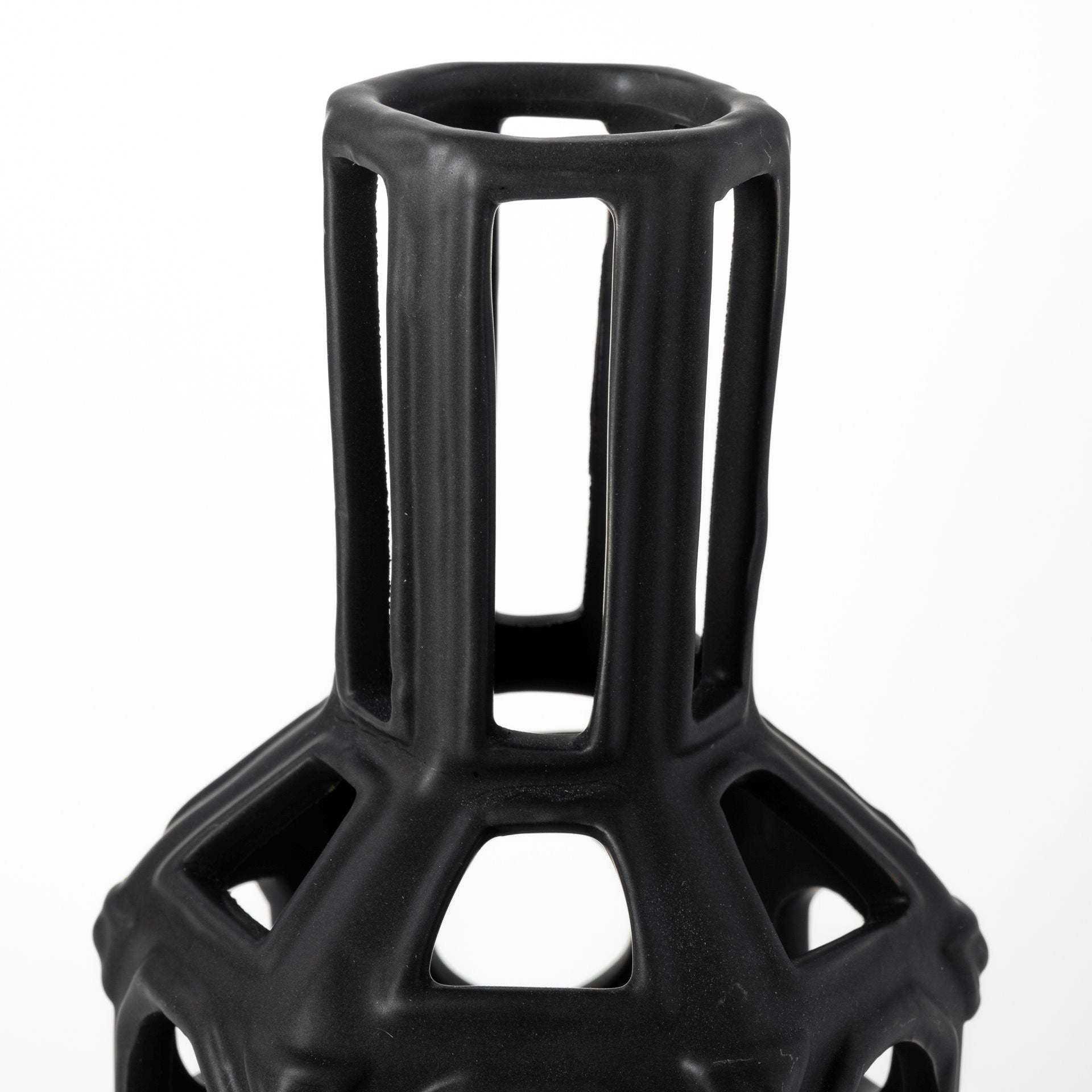 12" Black Ceramic Pierced Geometric Cylinder Table Vase - Loft&Timber