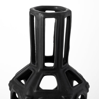12" Black Ceramic Pierced Geometric Cylinder Table Vase - Loft&Timber