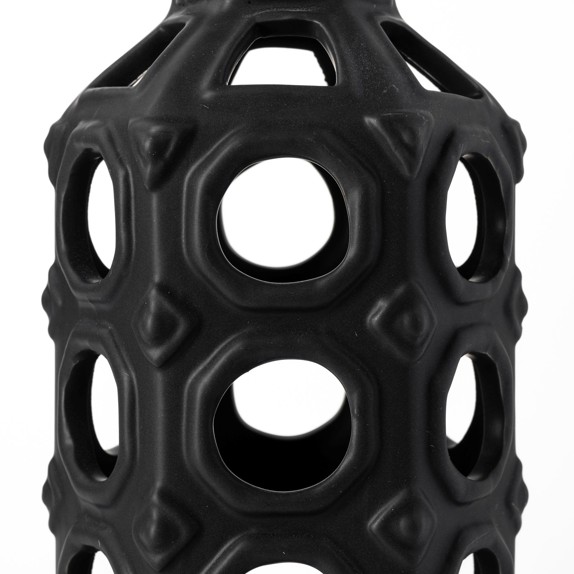 12" Black Ceramic Pierced Geometric Cylinder Table Vase - Loft&Timber