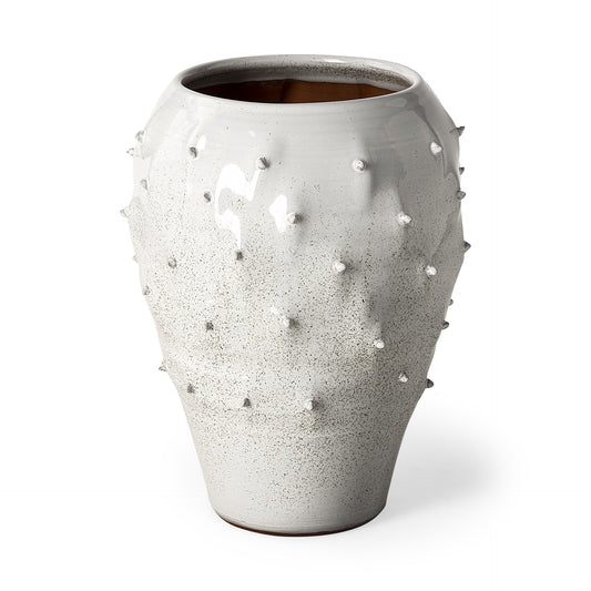 14" White Abstract Cylinder Ceramic Table Vase - Loft&Timber
