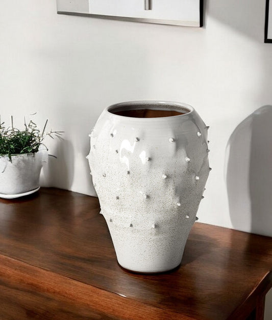 14" White Abstract Cylinder Ceramic Table Vase - Loft&Timber
