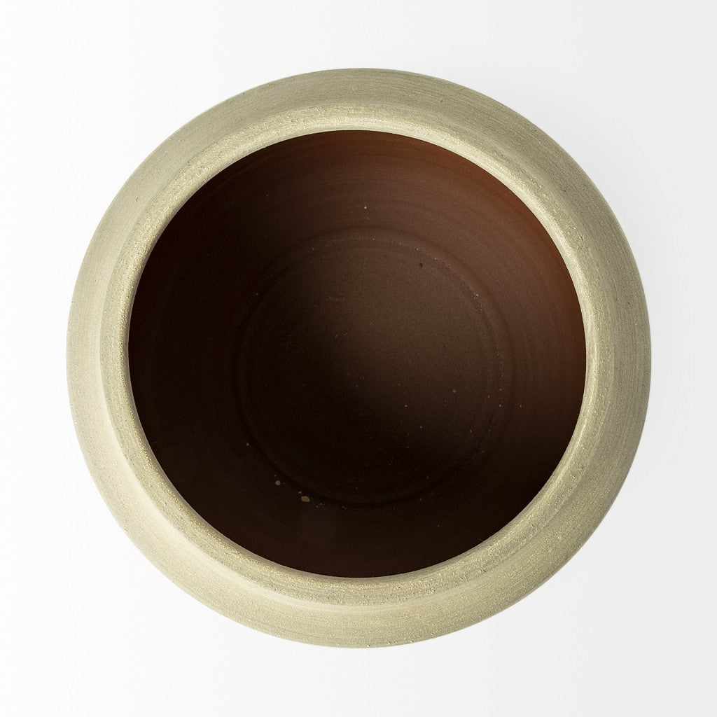 9" White Blue and Sand Abstract Cylinder Ceramic Table Vase - Loft&Timber