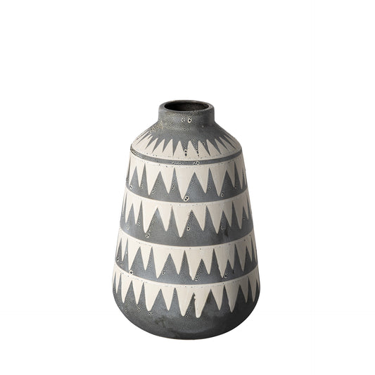 10" Gray And Ivory Abstract Cylinder Ceramic Table Vase - Loft&Timber