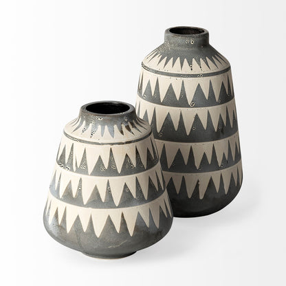 10" Gray And Ivory Abstract Cylinder Ceramic Table Vase - Loft&Timber