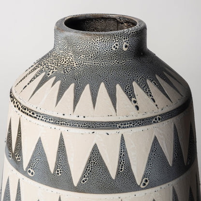 10" Gray And Ivory Abstract Cylinder Ceramic Table Vase - Loft&Timber