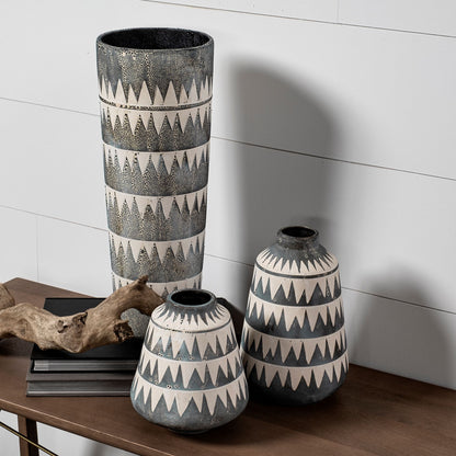 10" Gray And Ivory Abstract Cylinder Ceramic Table Vase - Loft&Timber