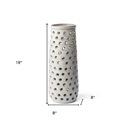 19" White Abstract Cylinder Ceramic Table Vase - Loft&Timber