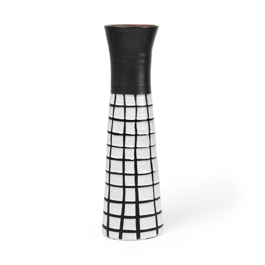 17" Black And White Abstract Cylinder Ceramic Table Vase - Loft&Timber