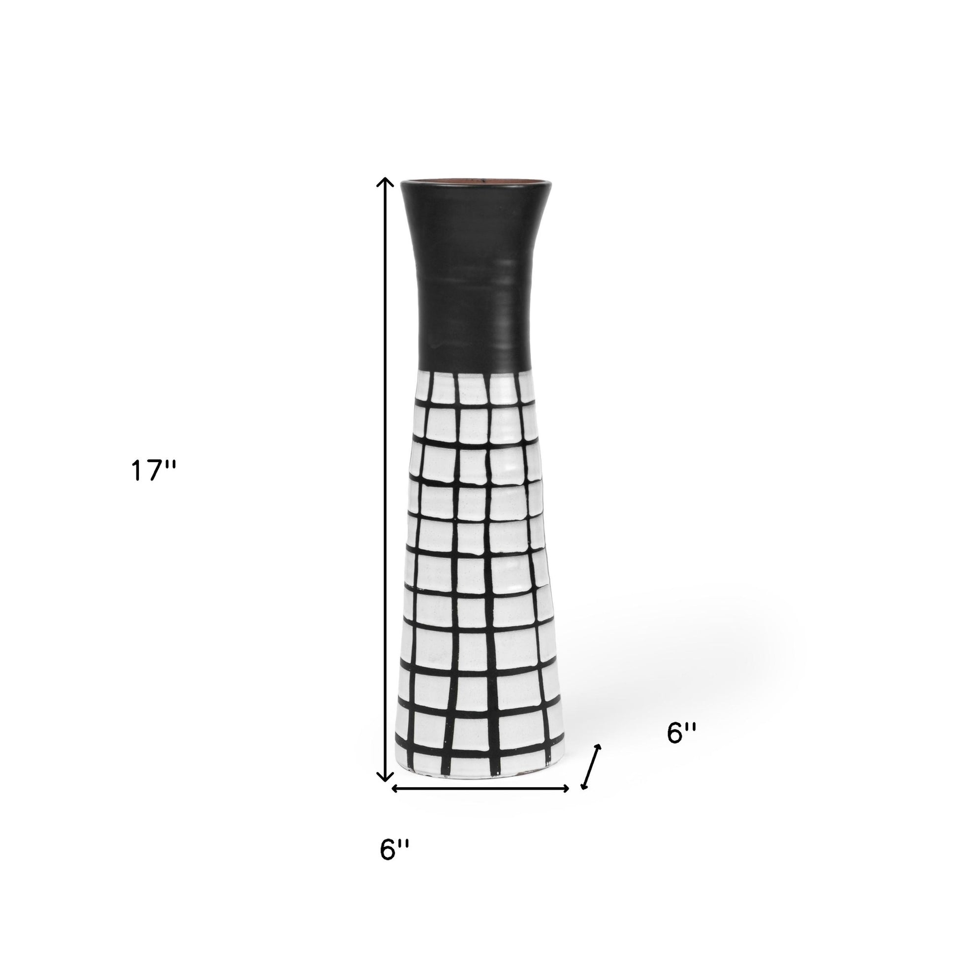 17" Black And White Abstract Cylinder Ceramic Table Vase - Loft&Timber
