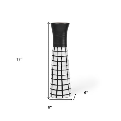 17" Black And White Abstract Cylinder Ceramic Table Vase - Loft&Timber