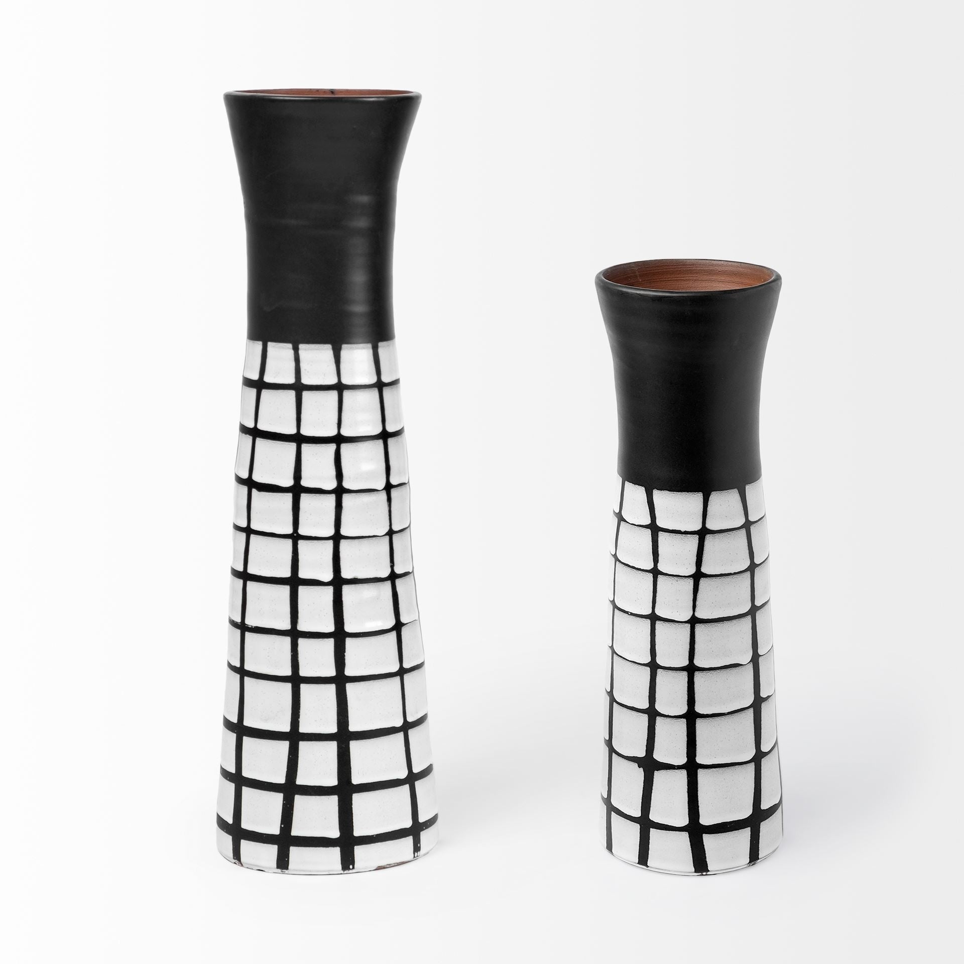 24" Black And White Abstract Cylinder Ceramic Table Vase - Loft&Timber