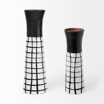 24" Black And White Abstract Cylinder Ceramic Table Vase - Loft&Timber