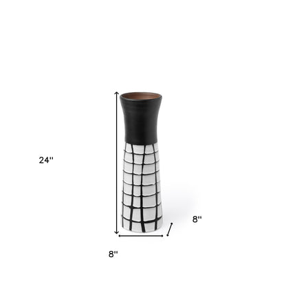 24" Black And White Abstract Cylinder Ceramic Table Vase - Loft&Timber