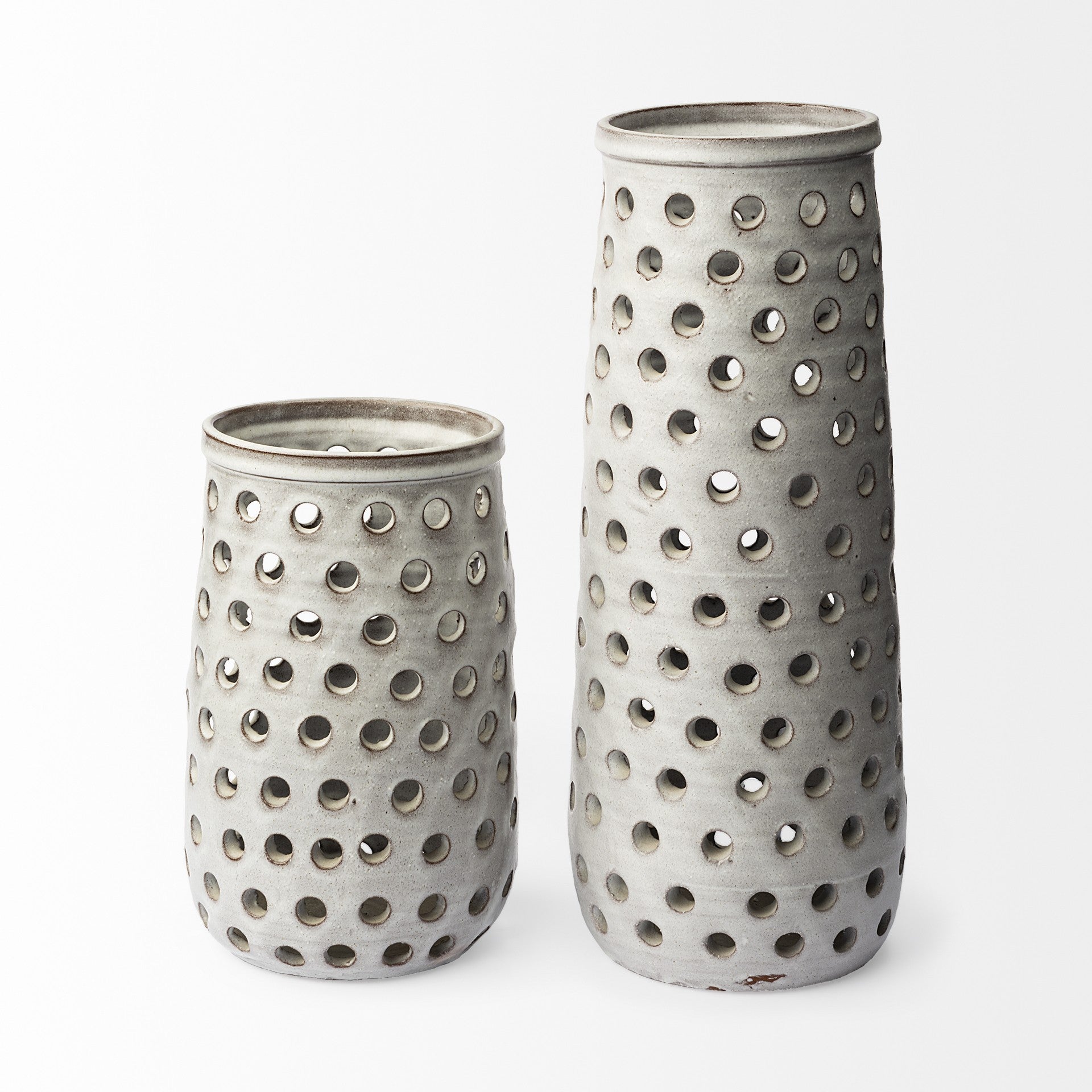 12" White Abstract Cylinder Ceramic Table Vase - Loft&Timber