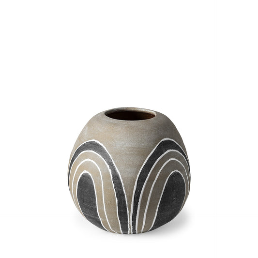 10" Brown And White Abstract Cylinder Ceramic Table Vase - Loft&Timber