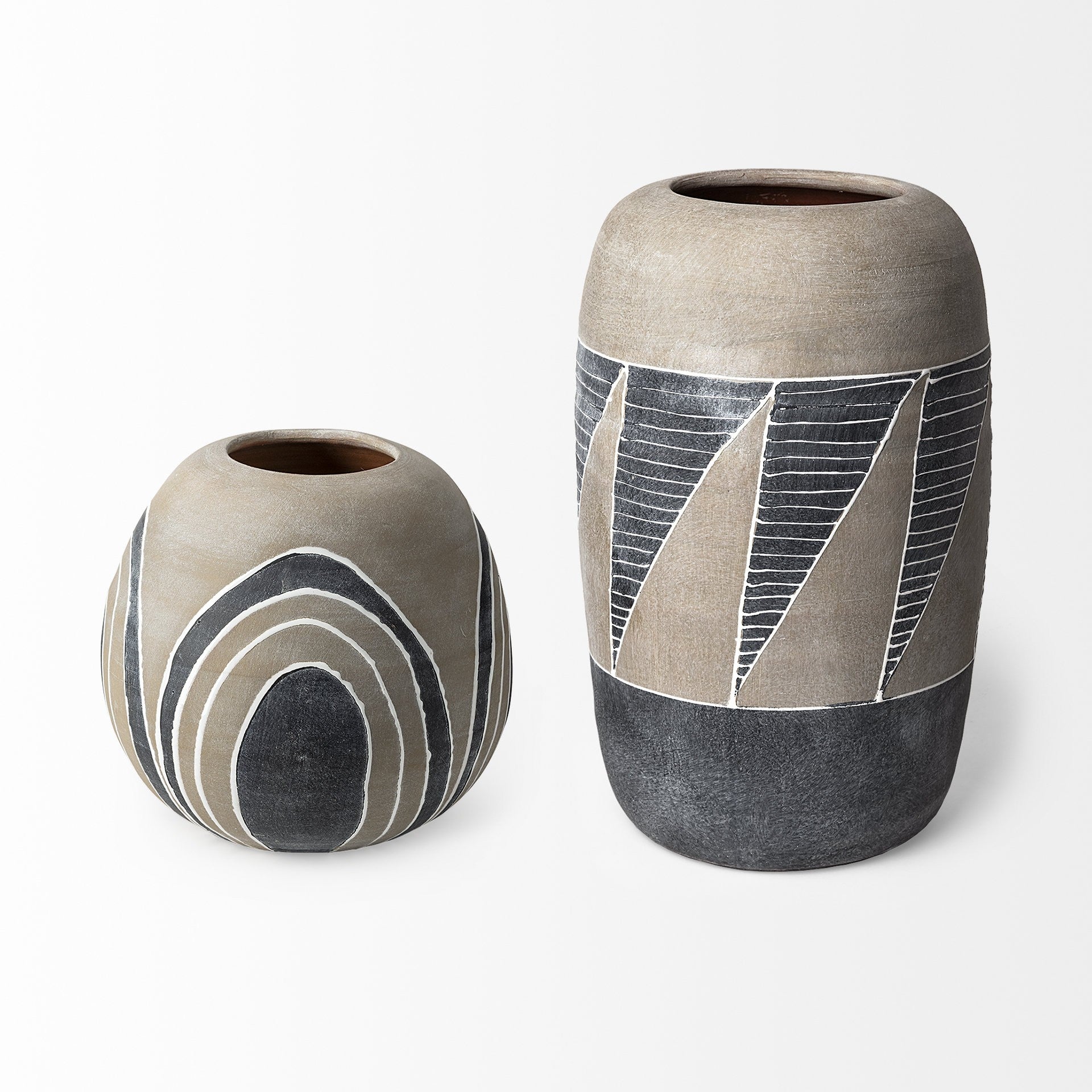 10" Brown And White Abstract Cylinder Ceramic Table Vase - Loft&Timber
