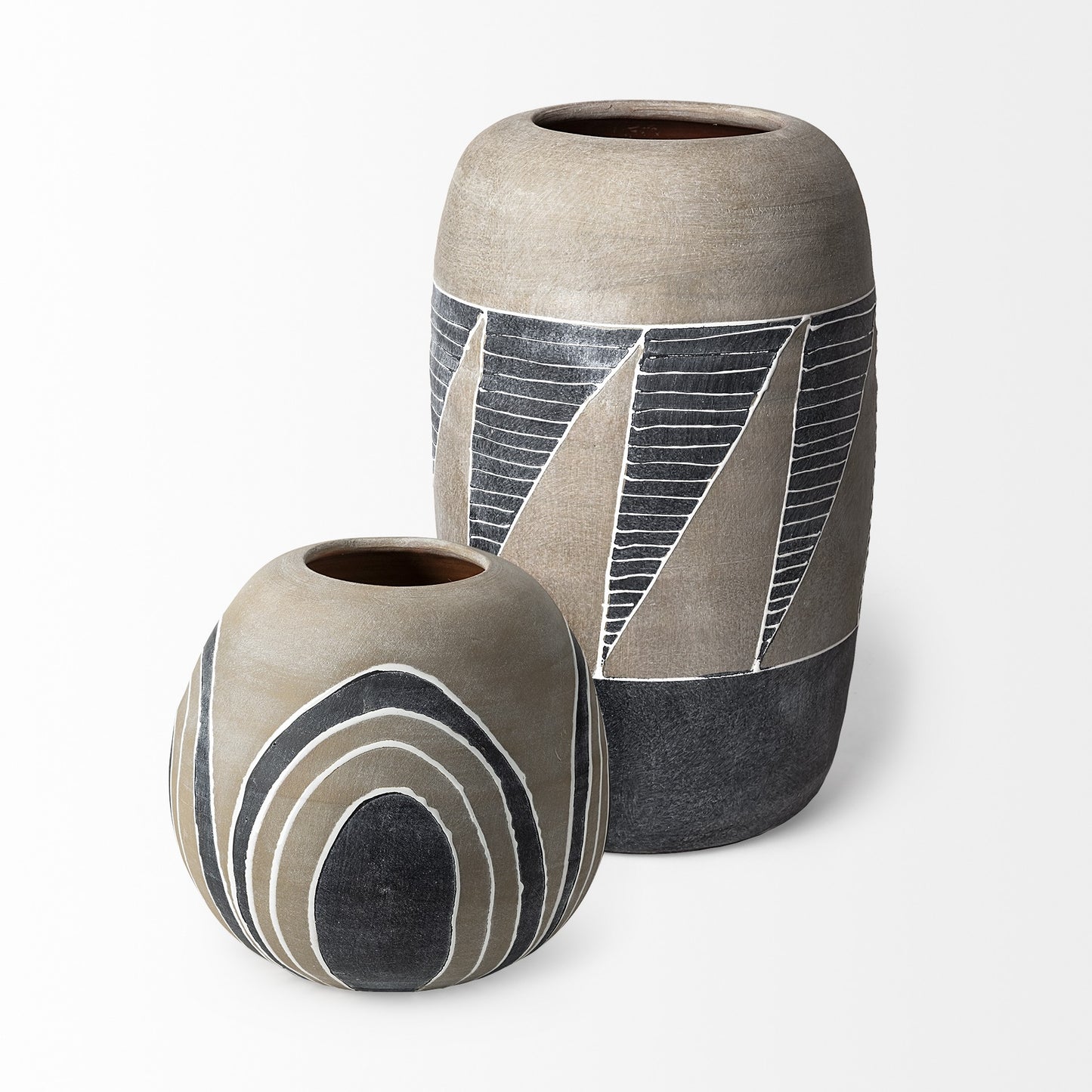 10" Brown And White Abstract Cylinder Ceramic Table Vase - Loft&Timber