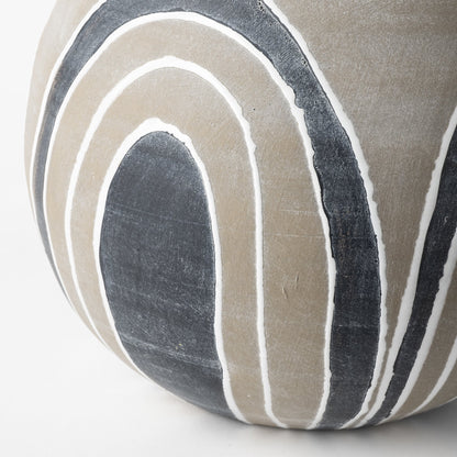 10" Brown And White Abstract Cylinder Ceramic Table Vase - Loft&Timber