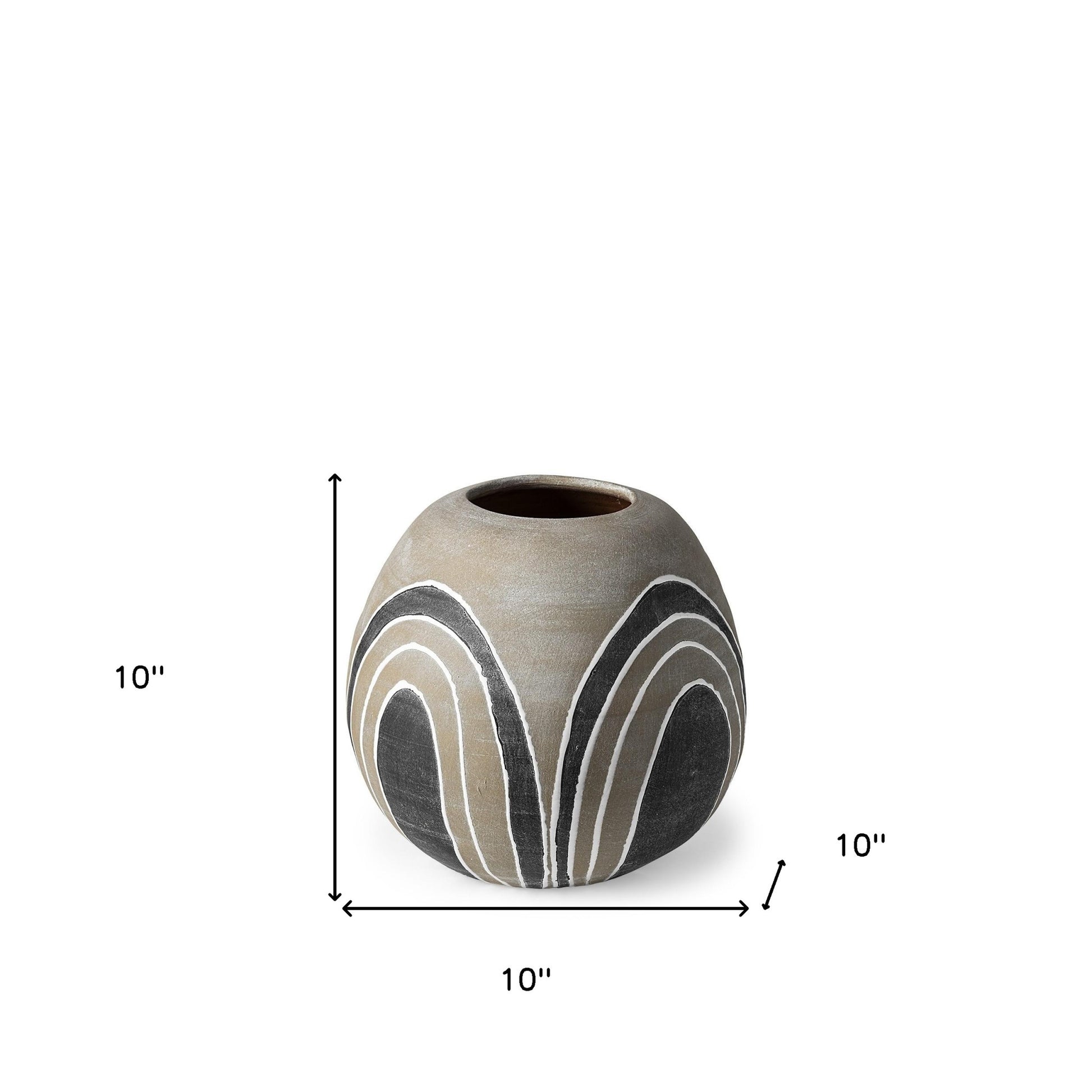 10" Brown And White Abstract Cylinder Ceramic Table Vase - Loft&Timber