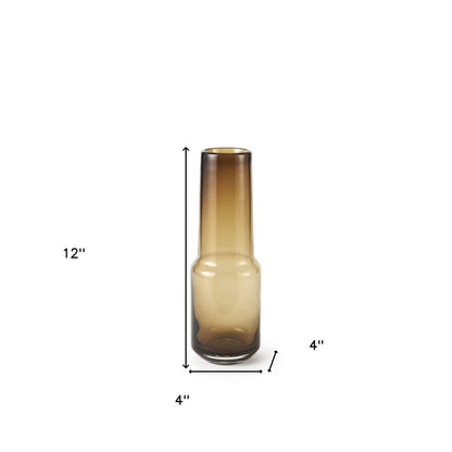 12" Brown Cylinder Crystal Glass Table Vase - Loft&Timber