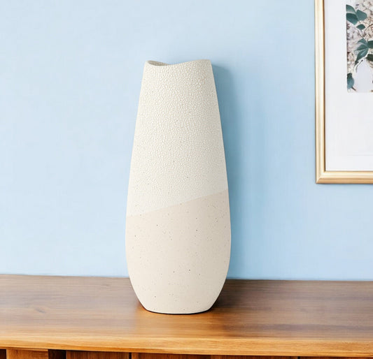 14" Cream Abstract Cylinder Ceramic Table Vase - Loft&Timber