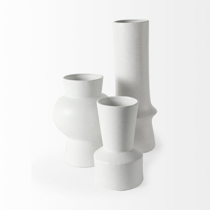11" White Abstract Cylinder Ceramic Table Vase - Loft&Timber